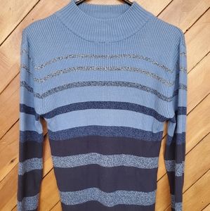Erika Blue Striped Mock Neck Swester